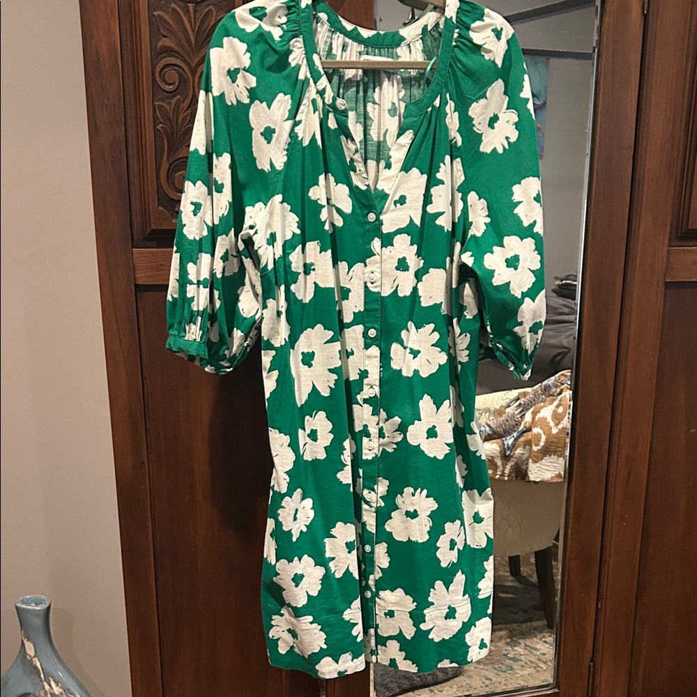 Sonoma Emerald and Ivory Floral Mini Dress